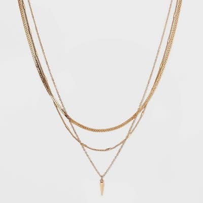 A New Day Herringbone Point Charm Multi-Strand Chain Necklace, Gold