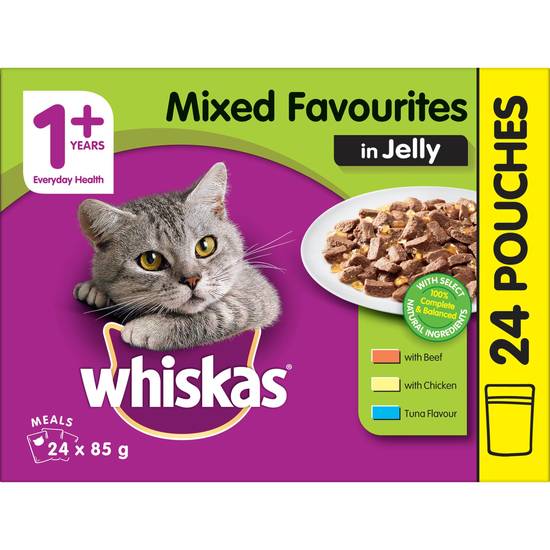 Whiskas 1+ Mixed Favourites in Jelly Cat Food 24x85g 24 pack