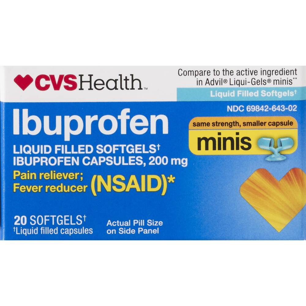 Cvs Health Ibuprofen 200 Mg Liquid Filled Mini Softgels, 20 Ct