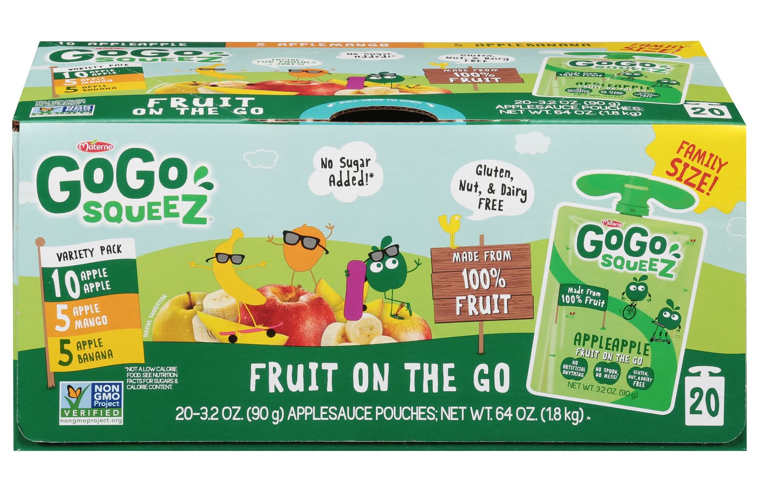 GoGo squeeZ Fruit on the Go Applesauce Pouches, Assorted (64 oz, 20 ct)