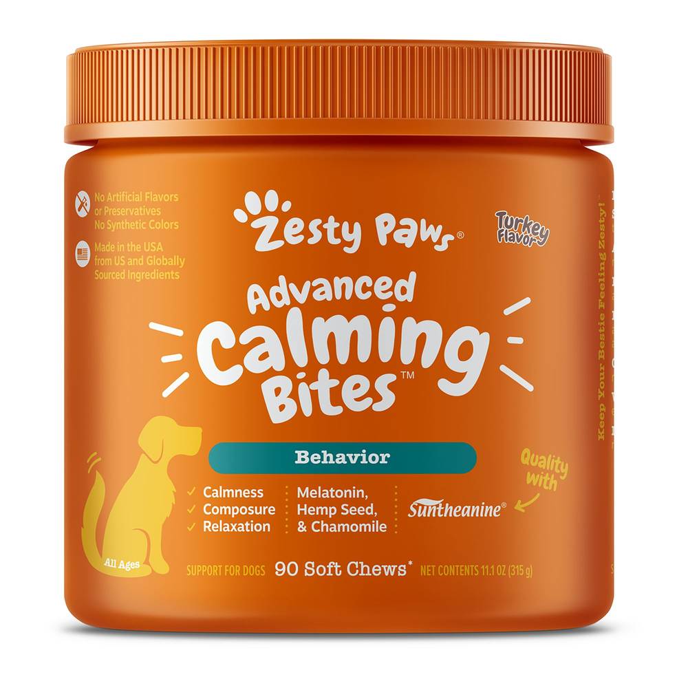 Zesty Paws Advanced Behavior Calming Bites With Melatonin For Dogs, Turkey (11.1 oz, 90 ct)