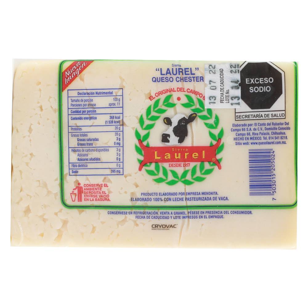 Laurel queso menonita tipo chester (a granel)
