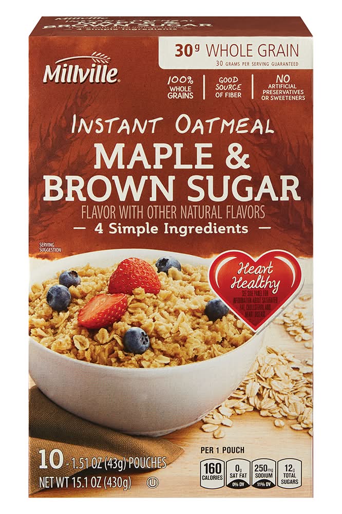 Millville Instant Oatmeal, Maple & Brown Sugar (10 x 1.51 oz)