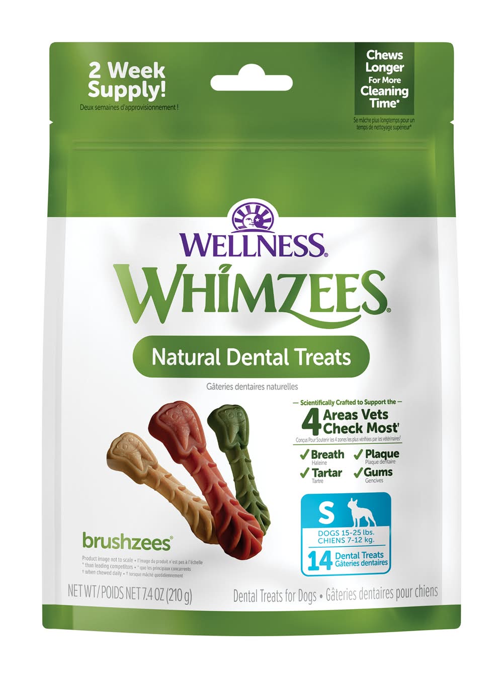 Whimzees Brushzees Natural Dental Chews For Dogs, S (7.4 oz, 14 ct)
