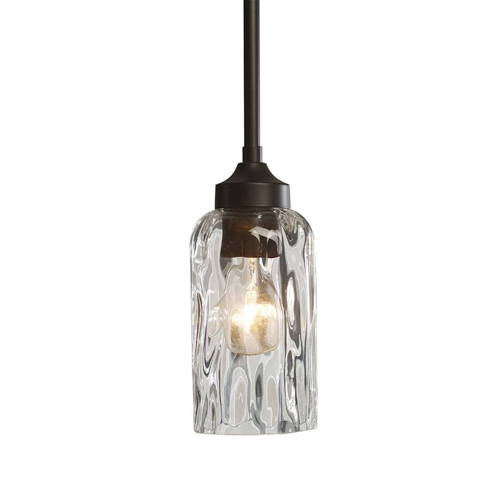 allen + roth Latchbury Aged Bronze Transitional Textured Glass Cylinder Led, Mini Hanging Pendant Light | FD19-070