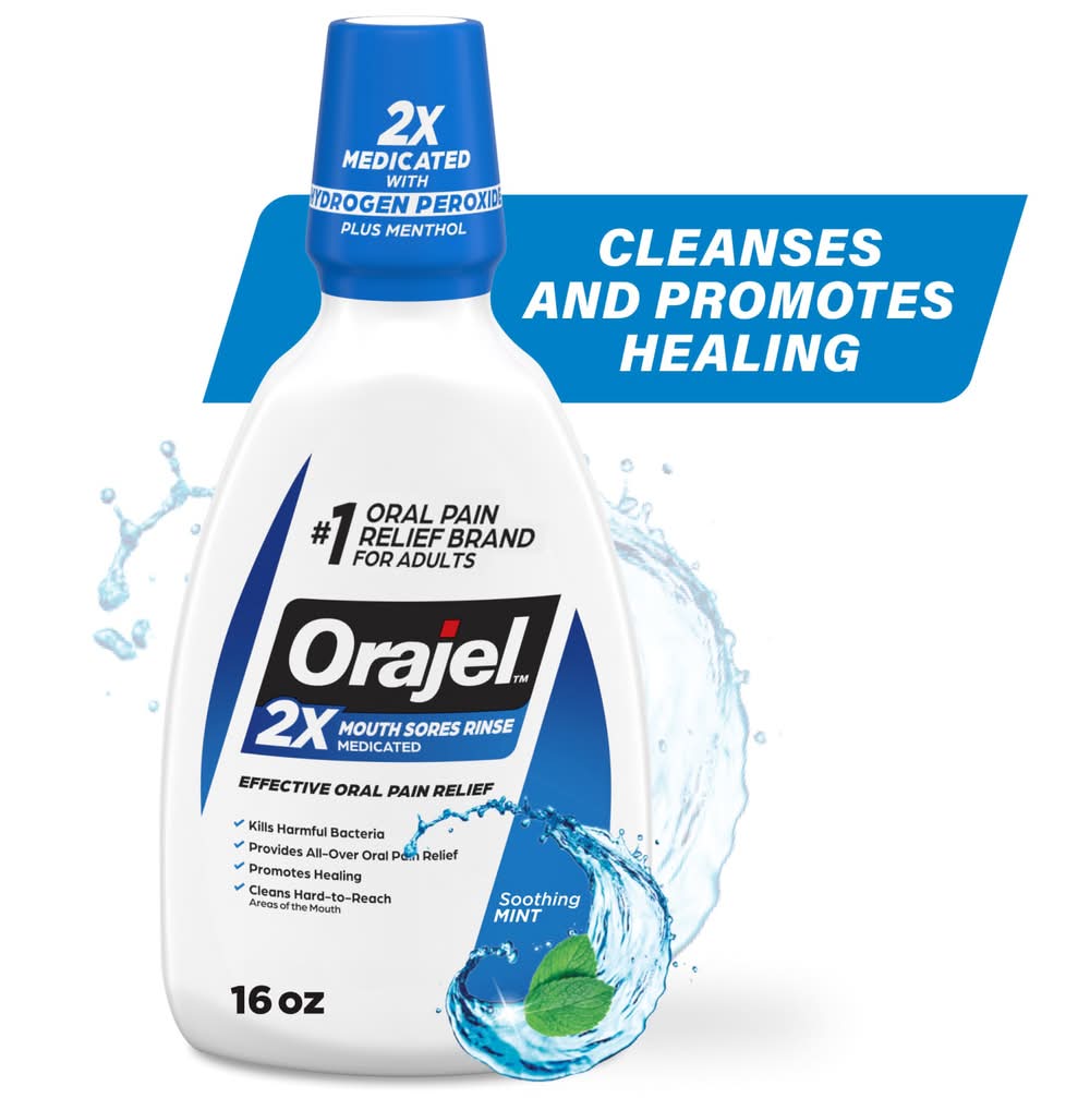 Orajel Antiseptic Rinse For All Mouth Sores, Mint (16 oz)