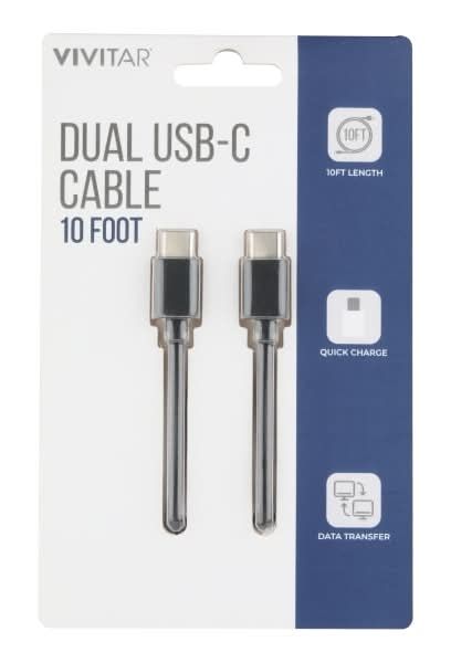 Vivitar Dual USB-C Charging Cable, 10', Black, NIL3010-BLK-STK-24