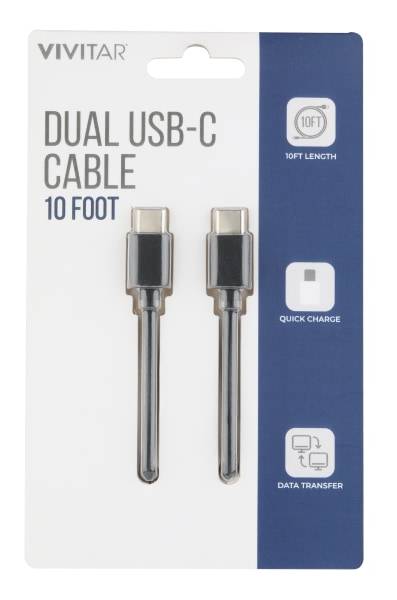 Vivitar Dual USB-C Charging Cable, 10', Black, NIL3010-BLK-STK-24