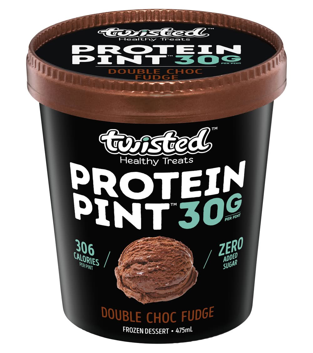 Twisted Protein Pint 30g Healthy Treats Frozen Dessert Ice Cream, Double Choc Fudge (475mL)