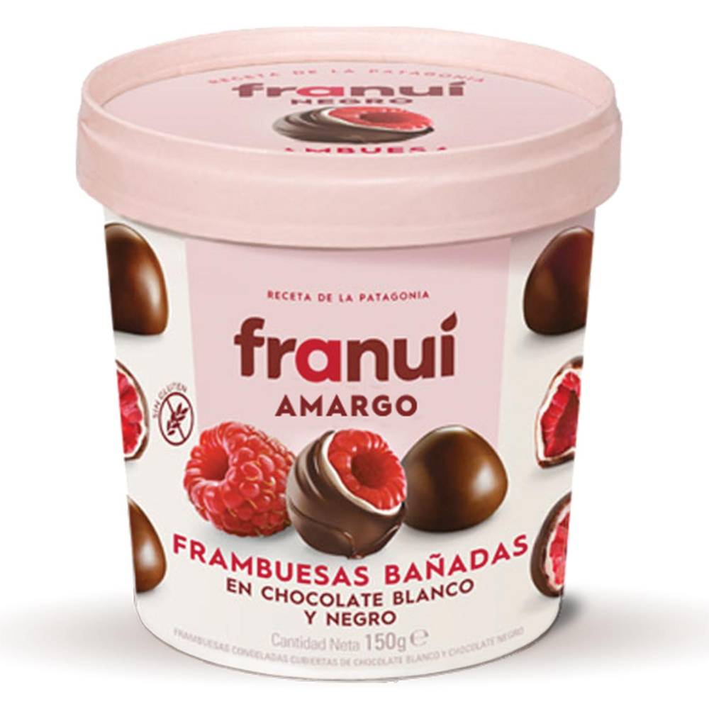 Franuí · Frambuesas bañada en chocolate blanco y negro (150 g)