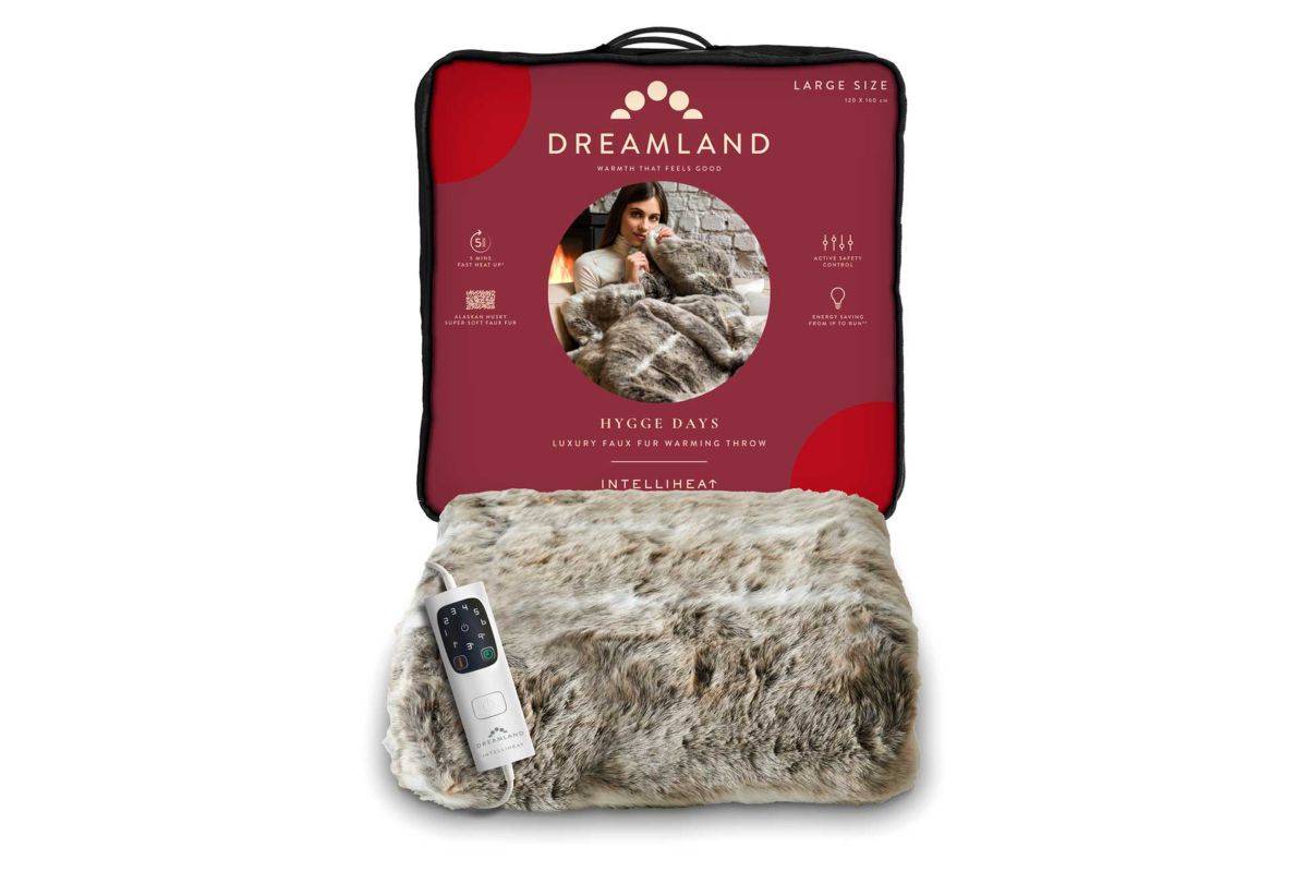 Dreamland Intelliheat Faux Fur Warming Throw - Alaskan Husky