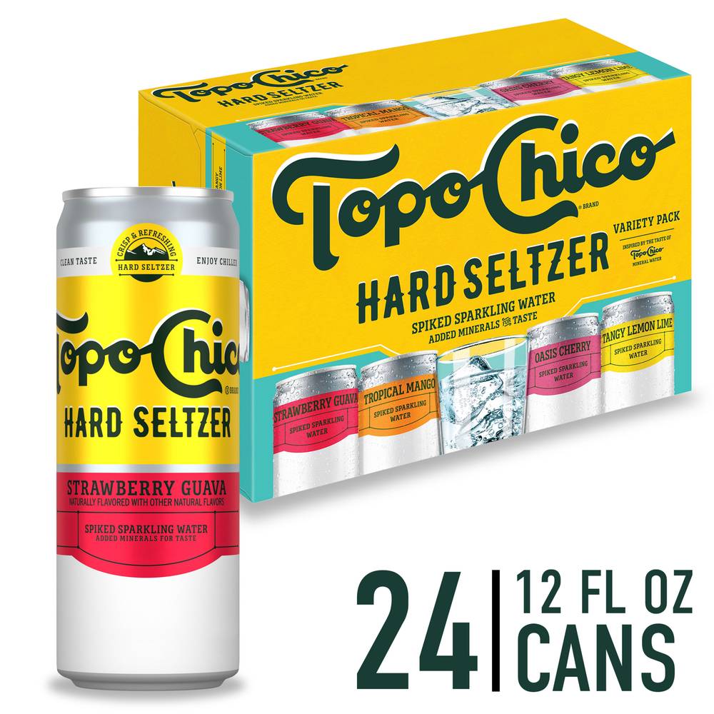 Topo Chico Hard Seltzer Spiked Sparkling Water Variety pack (24 pack, 12 fl oz) (tangy lemon lime-tropical mango-strawberry guava-exotic pineapple)