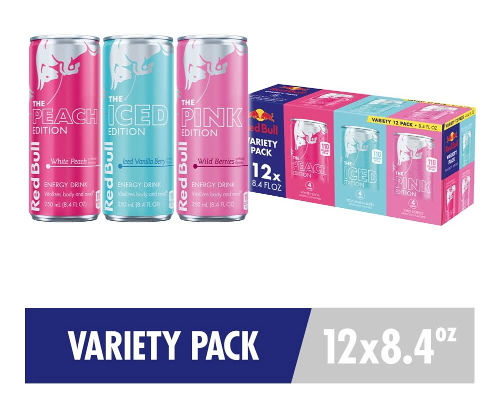 Red Bull Variety Pack White Peach Iced Vanilla Berry Wild Berries Energy Drink
