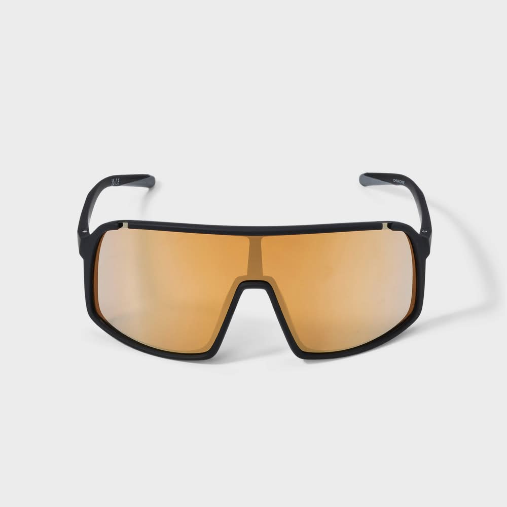 All In Motion Rubberized Plastic Shield Sunglasses With Mirrored Lenses, Men, Black