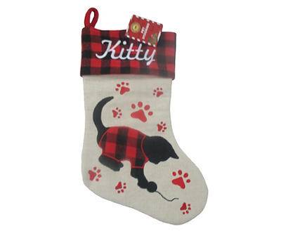 "Kitty" Beige & Red Plaid Cat Stocking