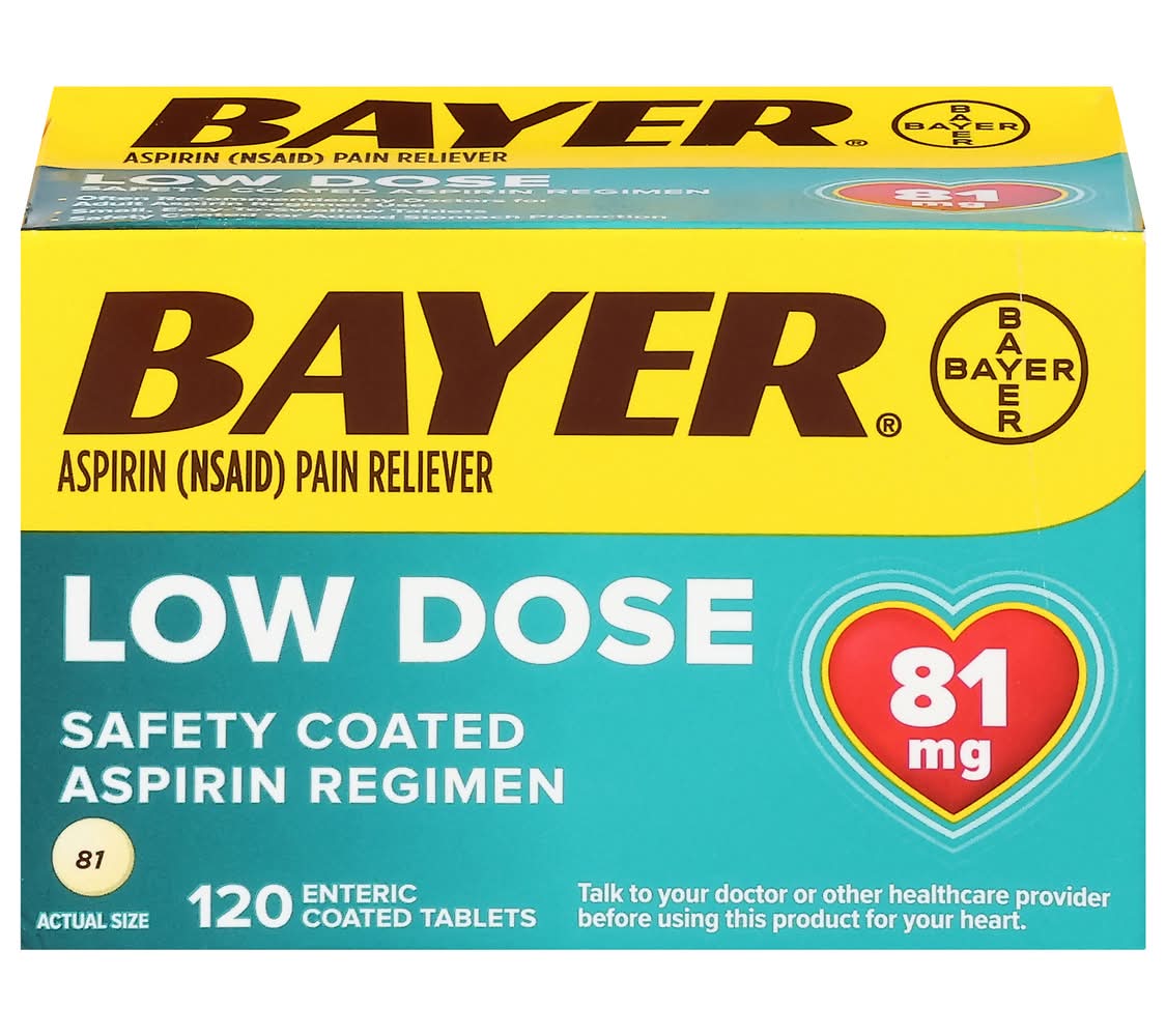 Bayer Low Dose 81 mg Aspirin Regimen Pain Reliever Coated Tablets (1.8 oz, 120 ct)