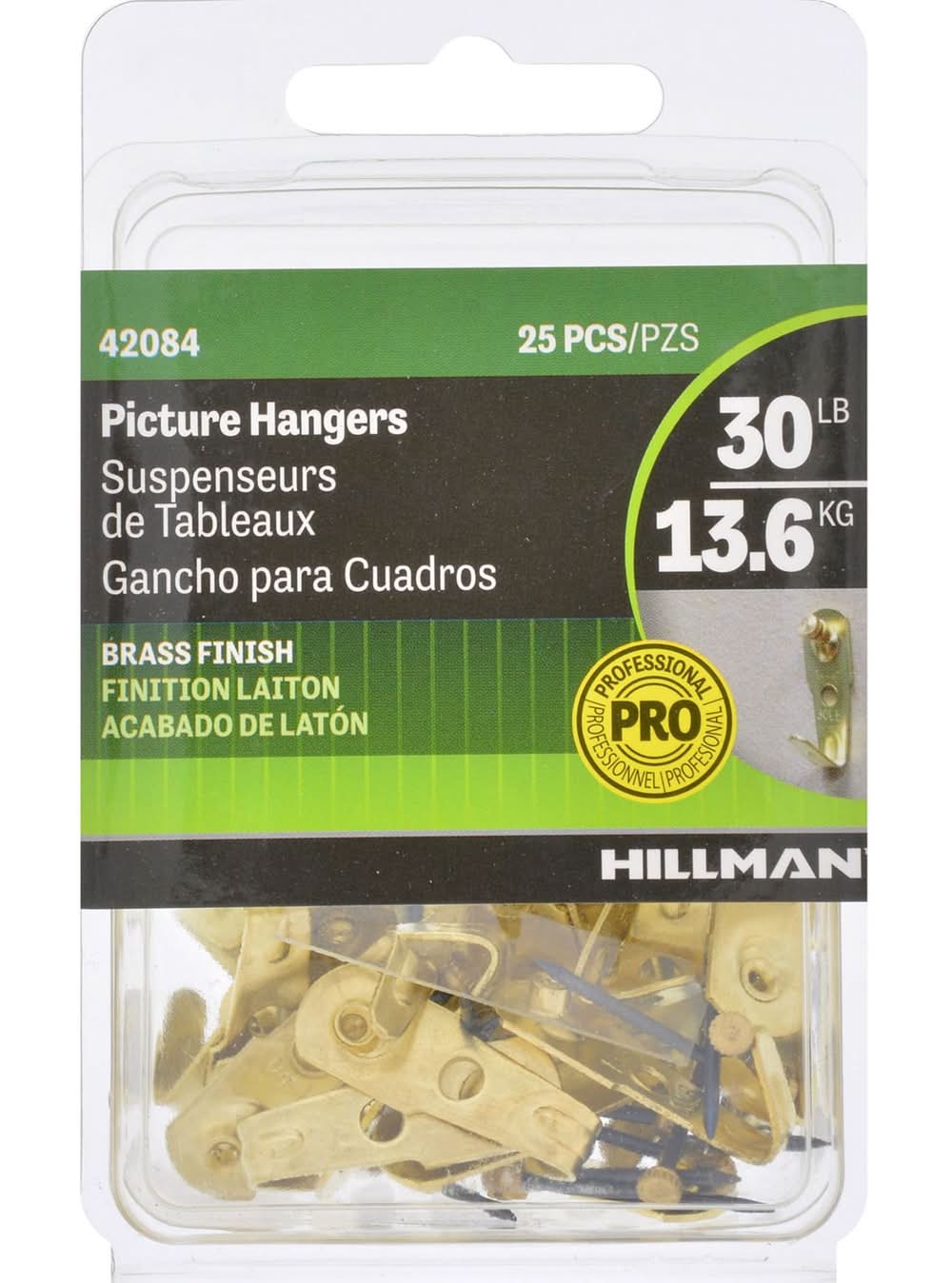 Hillman Brass-Plated Gold Professional Picture Hanger 30 Lb 25 Pk