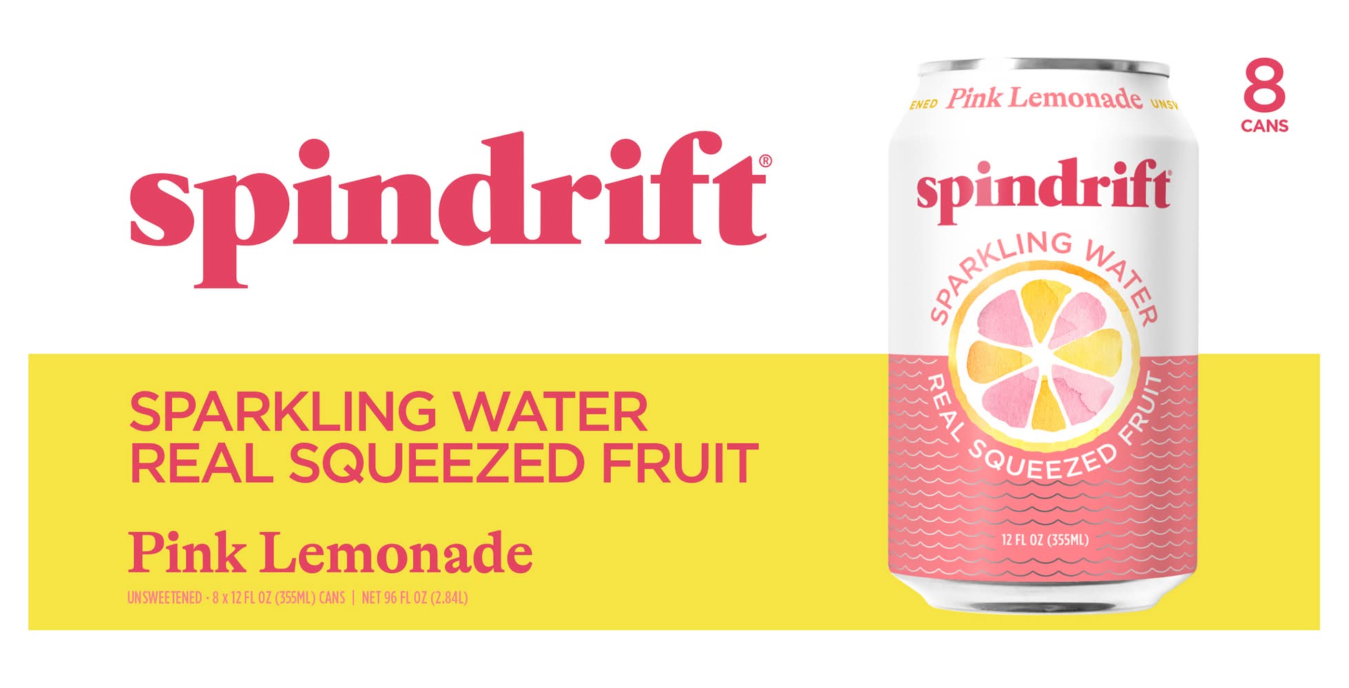 Spindrift Unsweetened Sparkling Water, Pink Lemonade (8 x 12 fl oz)