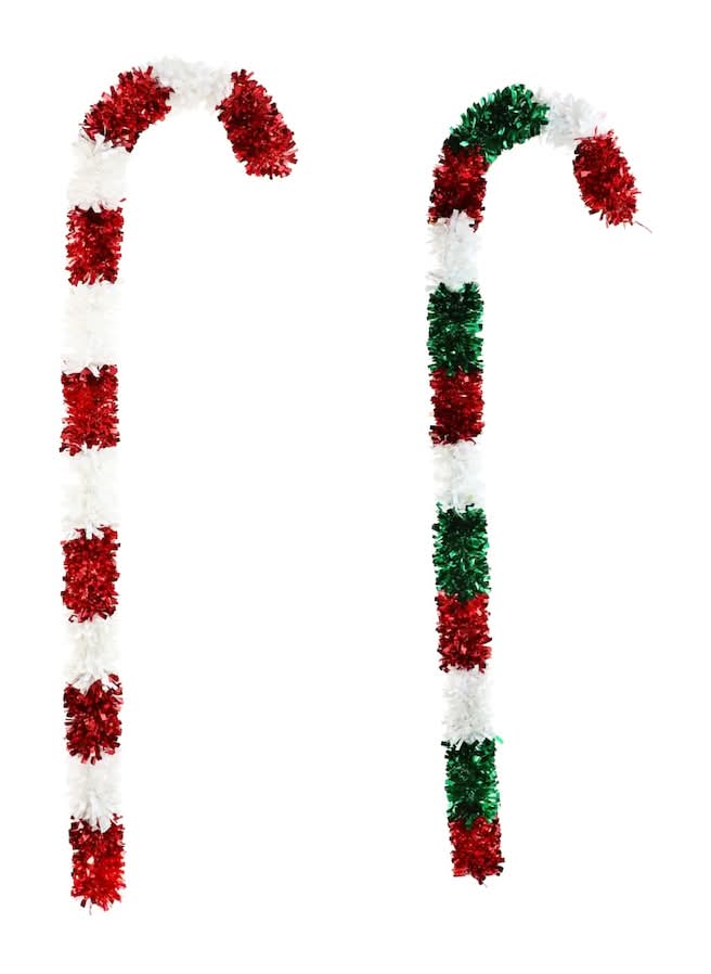 Tinsel Candy Cane Lawn Décor, 4 ft, Red-White-Green (2 ct)