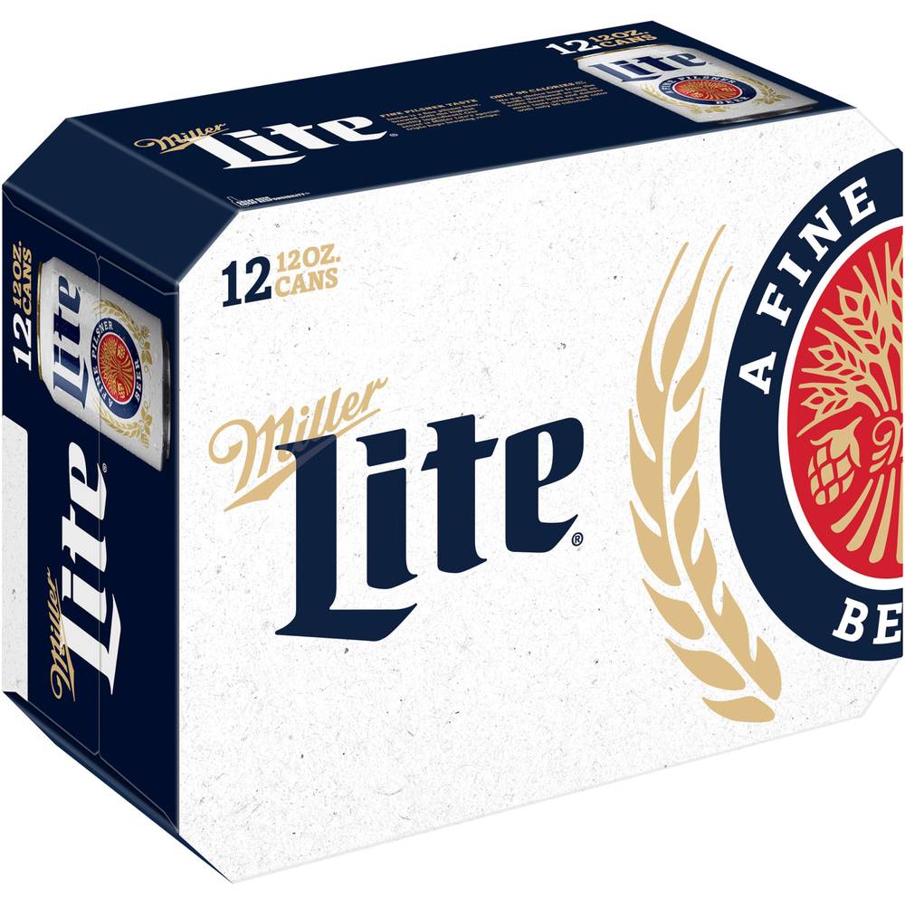 Miller Lite American Light Lager Beer Cans - 12 fl oz, 12 pk