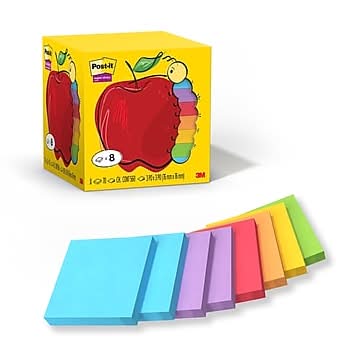 Post-it Super Sticky Notes, 3 x 3, Assorted Bright Colors, 70 Sheets/Pad, 8 Pads/Pack (654-8SSAP)