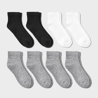 Dealworthy Kid's Ankle Length Socks, XS/S, White/Gray/Black (8 ct)
