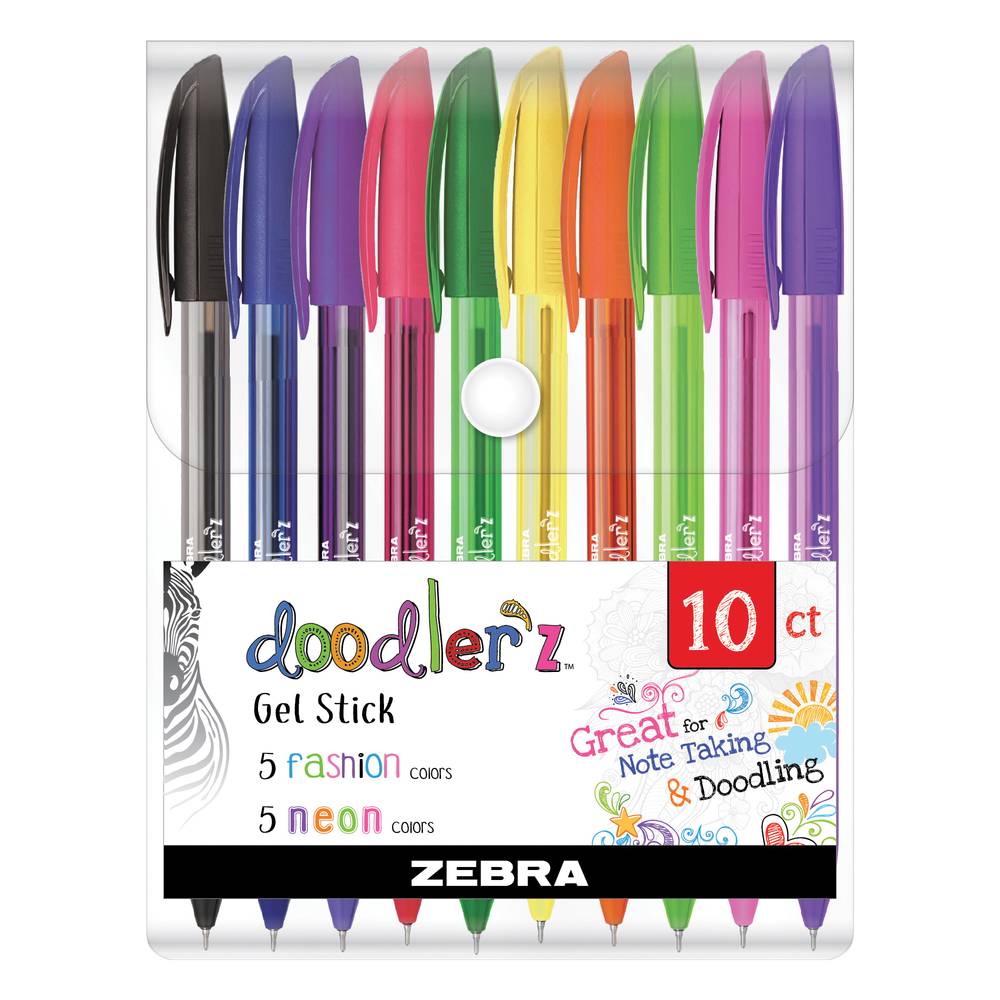 Zebra Doodlerz Gel Stick Pen 1.0mm Medium Assorted Neon Colors 10 ct
