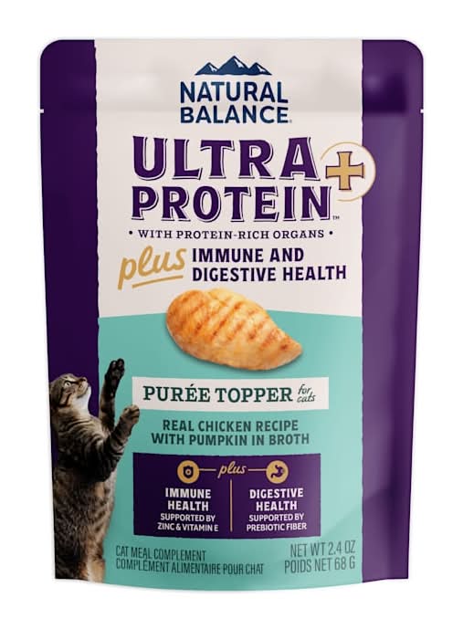 Natural Balance Ultra Protein Plus Immune & Digestive Health Real Chicken w/ Pumpkin Recipe Puree Topper Wet Cat Food, 2.4 oz.