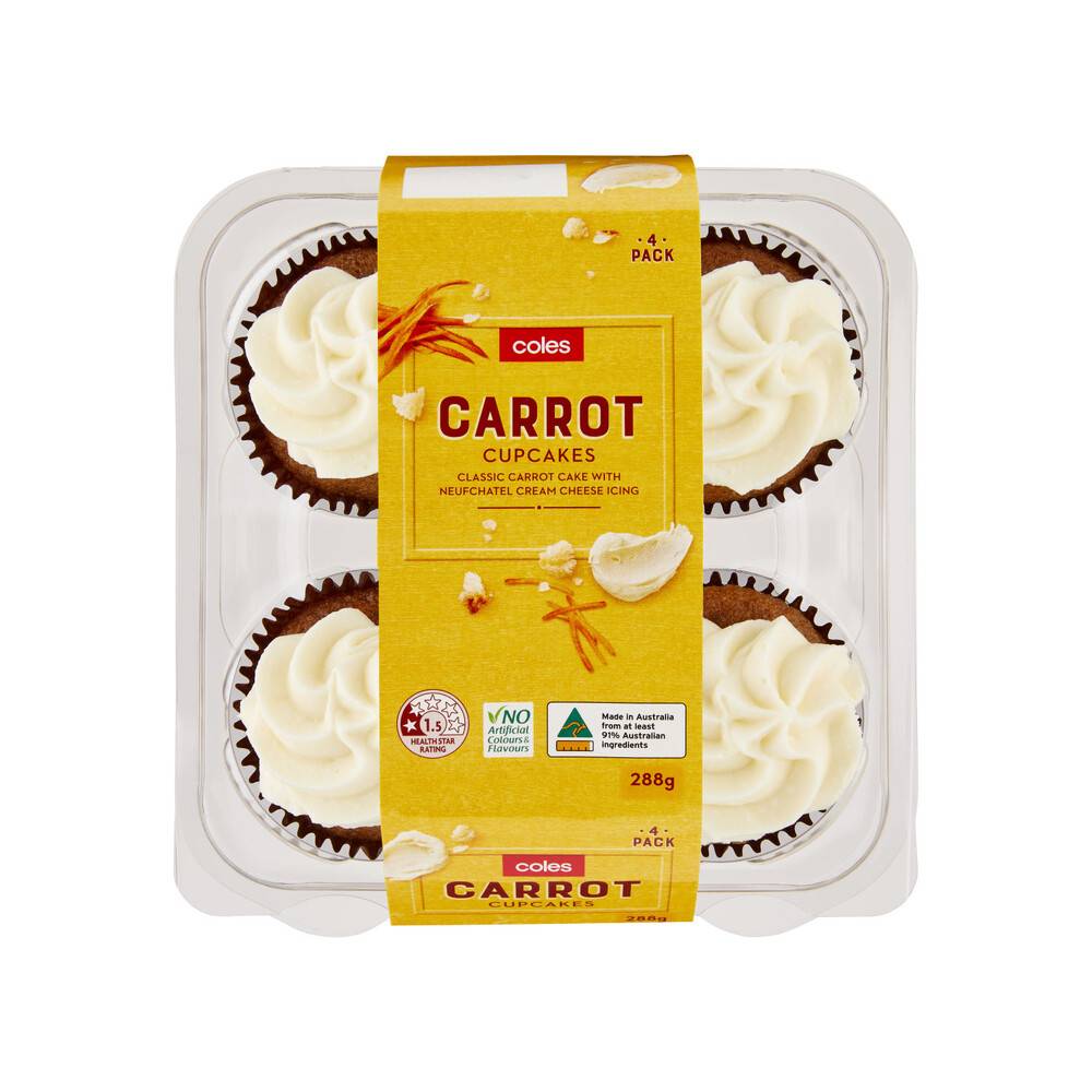 Coles Carrot Cupcakes 288g (4 pack)