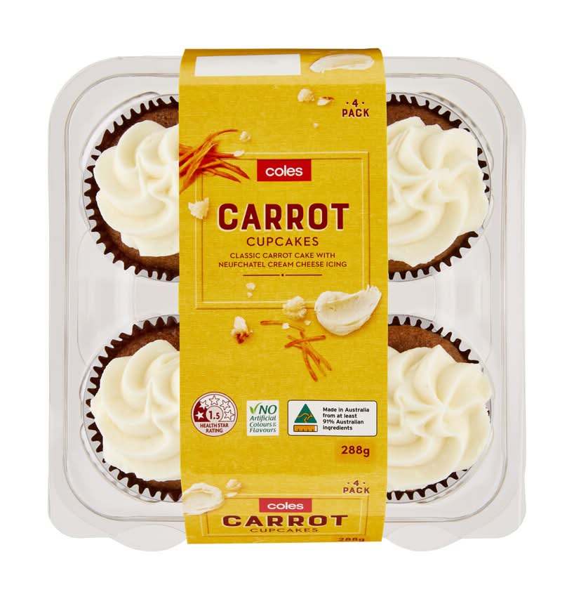 Coles Classic Cupcakes, Carrot (288g, 4 pack)