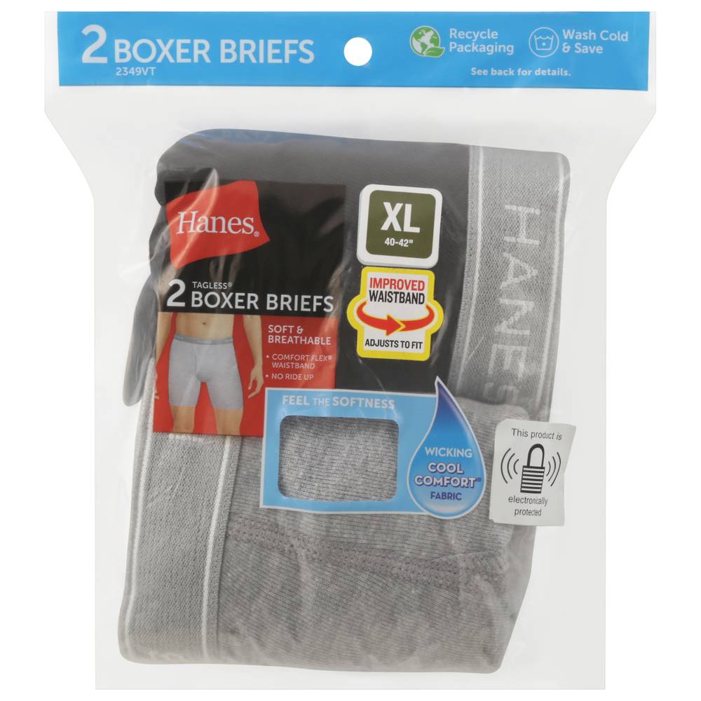 Hanes Tagless Soft & Breathable Boxer Briefs, XL, Black/Gray (2 ct)