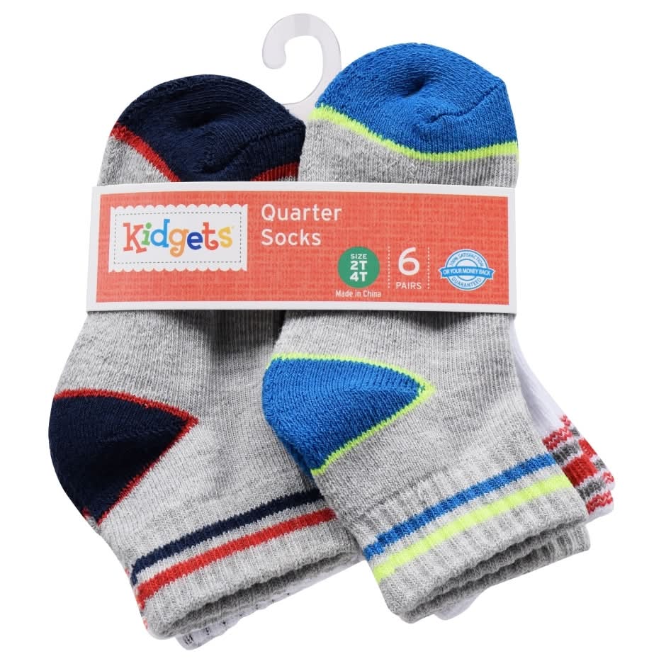 Kidgets Striped Quarter Socks, Men, 2T-4T (6 pack)