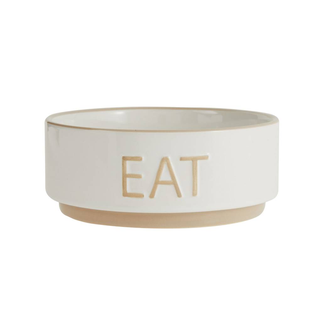 Top Paw® \"Eat\" White Embossed Ceramic Dog Bowl (Color: White, Size: 3.25 Cup)