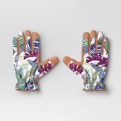 Threshold Outdoor Patio Duck Canvas Work Gloves, Floral Ivory