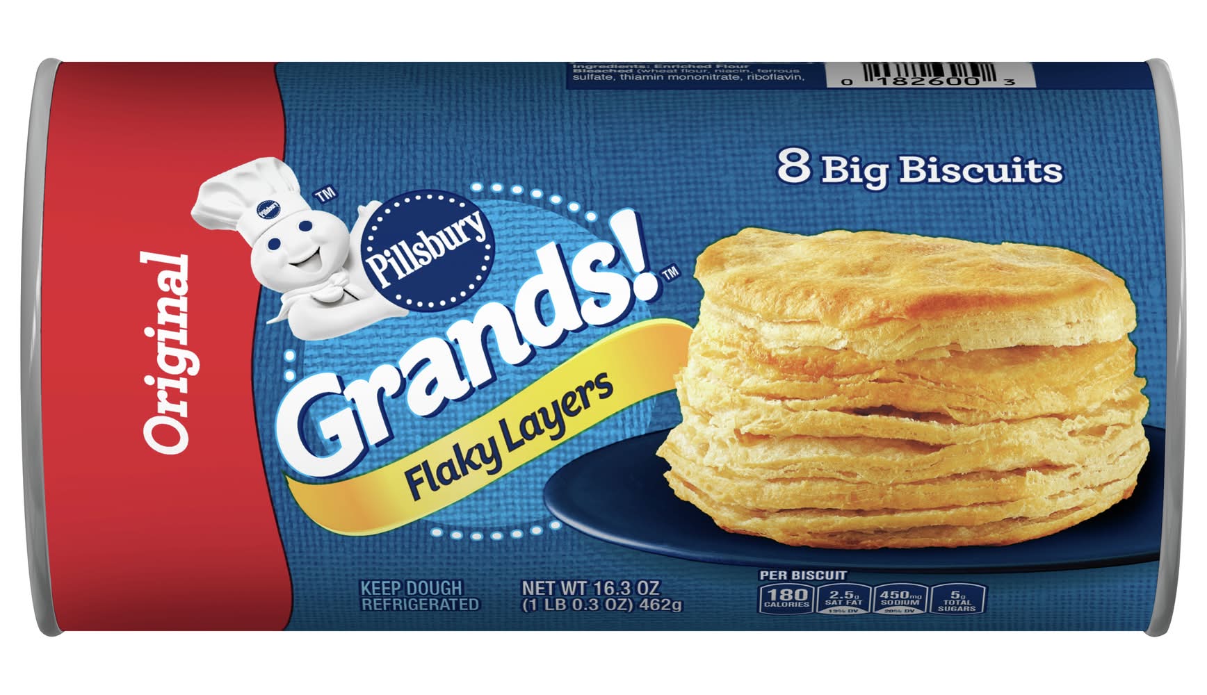 Pillsbury Grands! Flaky Layers Big Biscuits Dough, Original (16.3 oz, 8 ct)