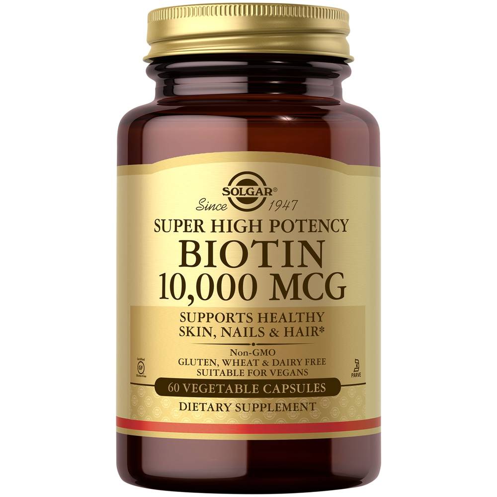 Solgar High Potency Biotin For Hair Skin & Nails 10,000 Mcg Vegetarian Capsules (60 ct)