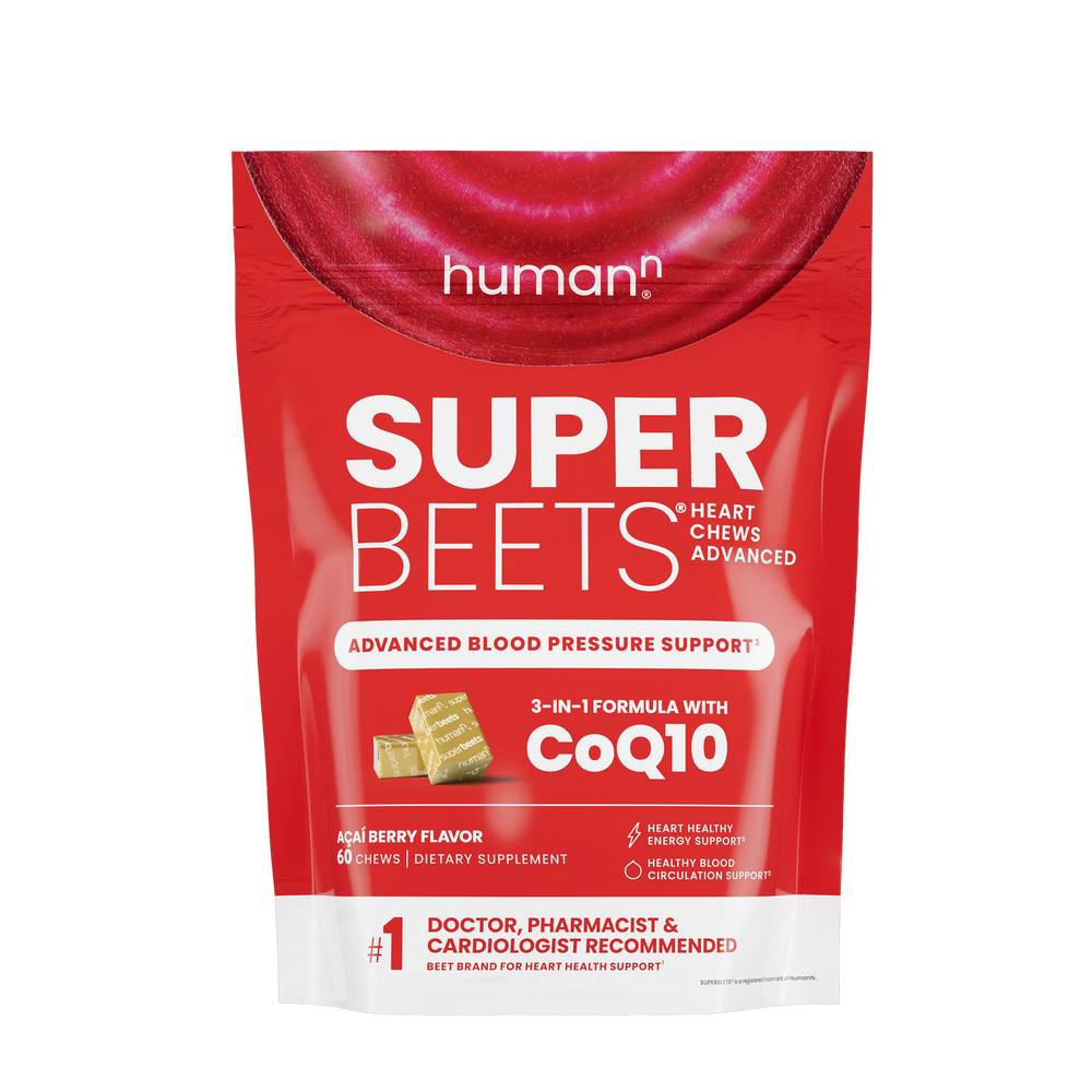 SuperBeets Advanced Heart Chews Blood Pressure Support - Acai Berry - 60 Chews (30 Servings)