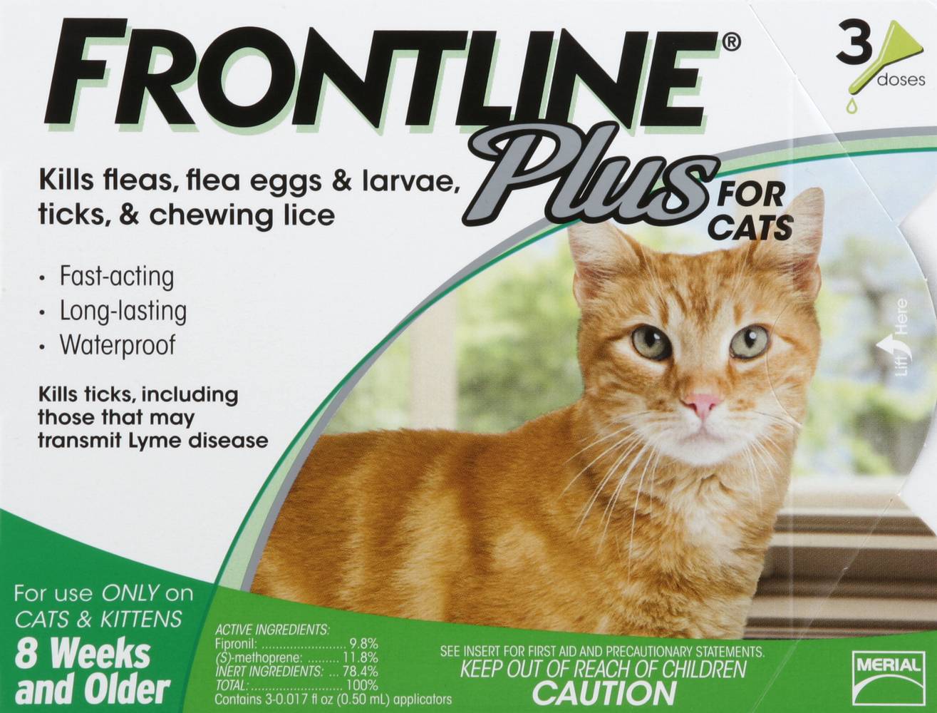 Frontline Plus Flea Tick & Lice Killer For Cat (1.6 oz, 3 ct)