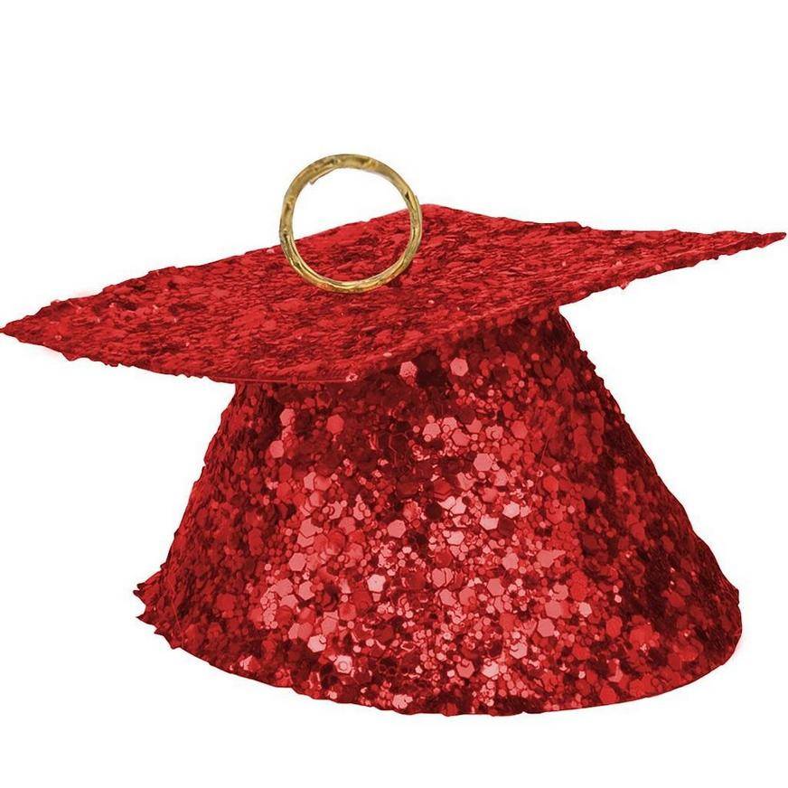 Uninflated Red Glitter Grad Cap Balloon Weight, 6oz