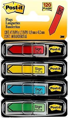 Post-it 'Sign Here' Message Flags, .5 Wide, Assorted Colors, 120 Flags/Pack (684-SH)
