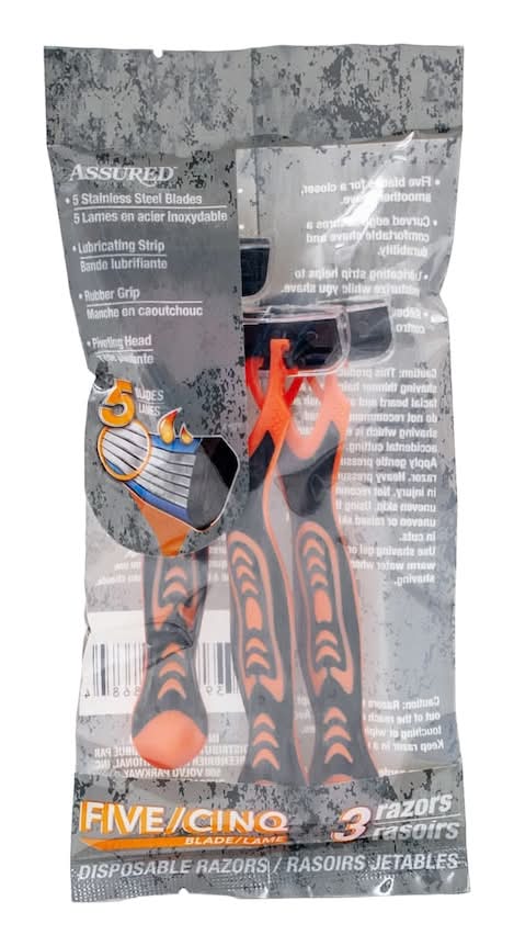 Assured Five Bladed Disposable Razors, Men (3 ct)