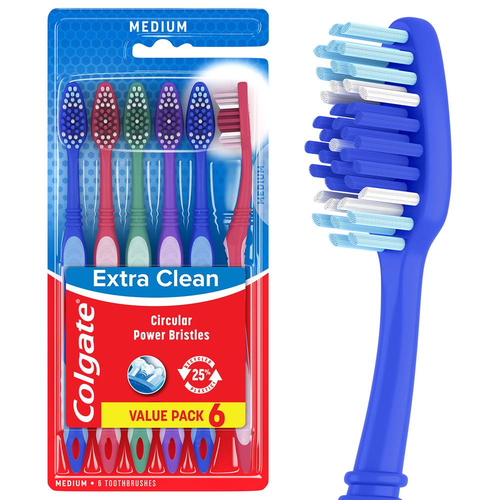 Colgate Extra Clean Circular Power Bristles Toothbrushes, Medium (6 ct)