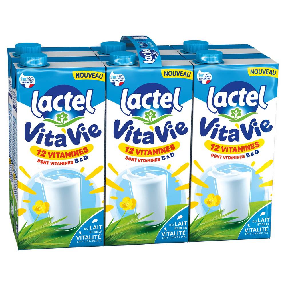 Lactel - Lait vitaminé 1,0% mg vita'vie (6 x 1L)