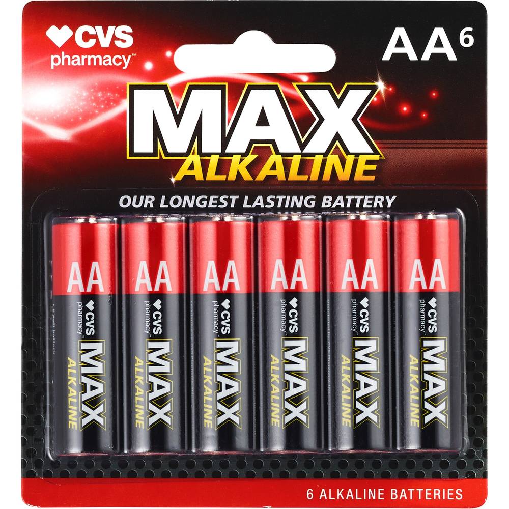 CVS Max Alkaline Batteries, AA, 1.5 Volt, 6 CT