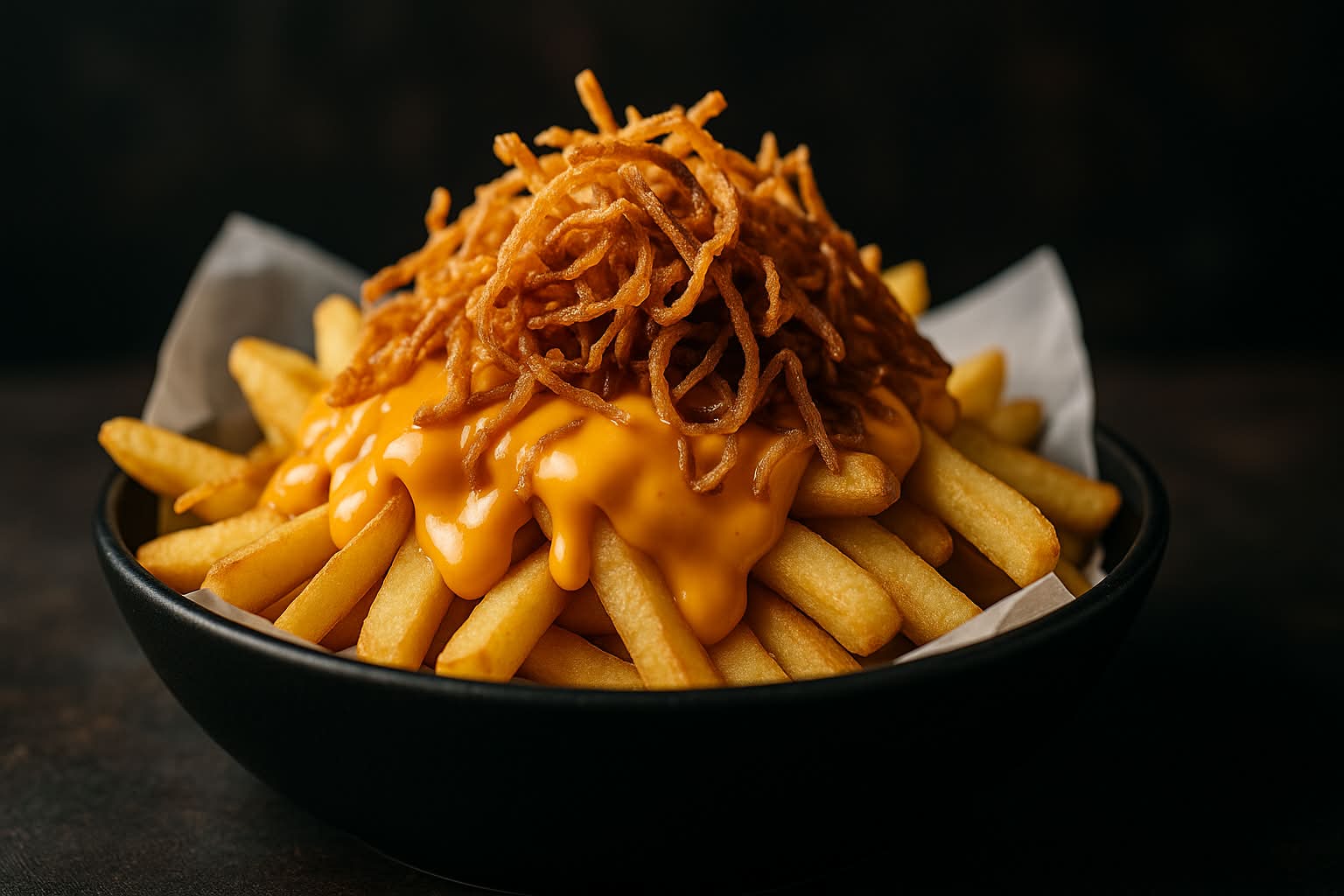 Frites Cheddar Crispy onions 🧀🧅