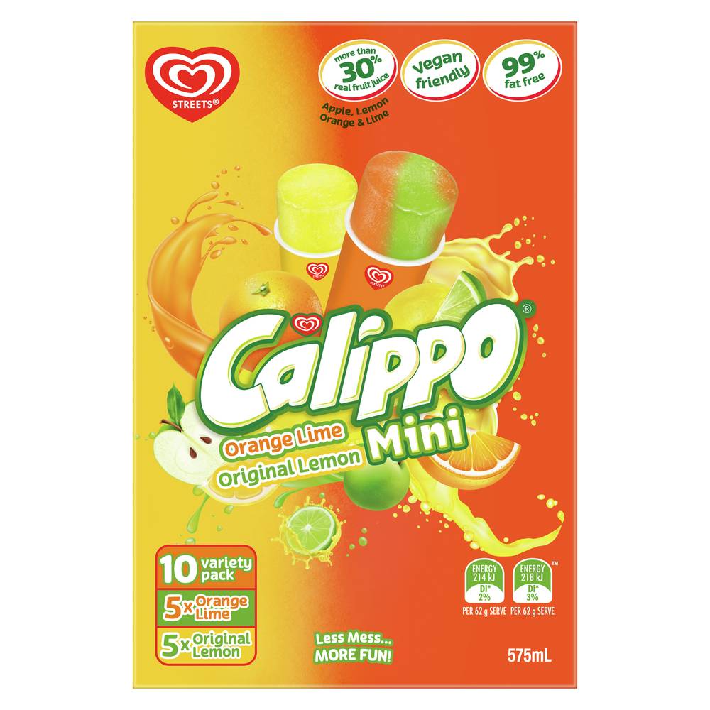 Streets Calippo Minis Lemon Orange & Lime Ice Blocks 10 pack 575ml