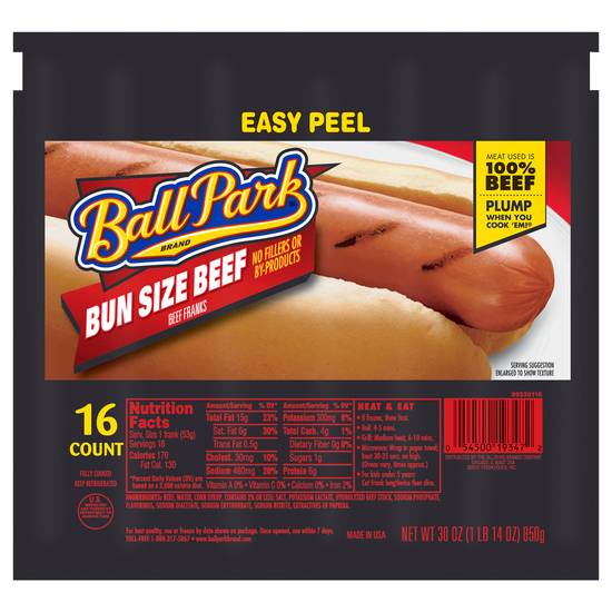 Ball Park Bun Size Uncured Beef Franks (16 ct)