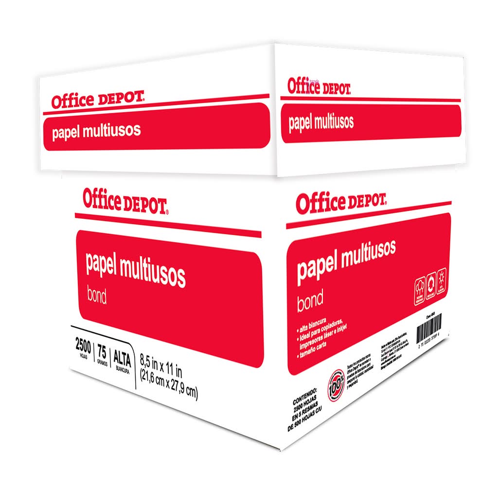 Office Depot · Papel multiusos bond, Carta, blanco (5 x 500 un)