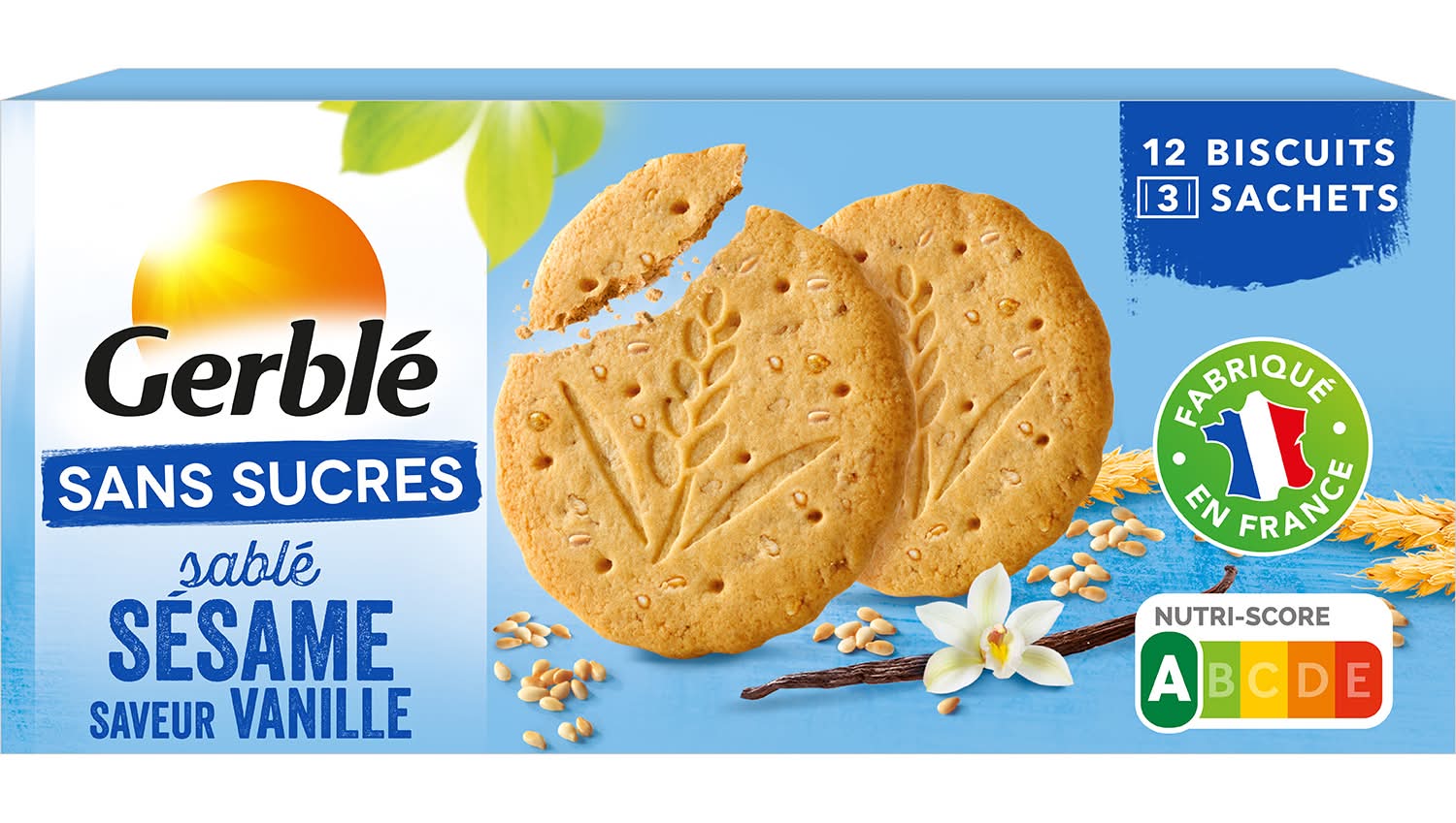 Gerblé - Biscuit sans sucres, sésame - vanille (12)