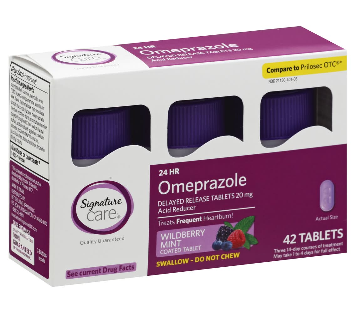 Signature Care Wildberry Mint Coated Omeprazole Acid Reducer Tablets 20 mg (2.2 oz, 42 ct)